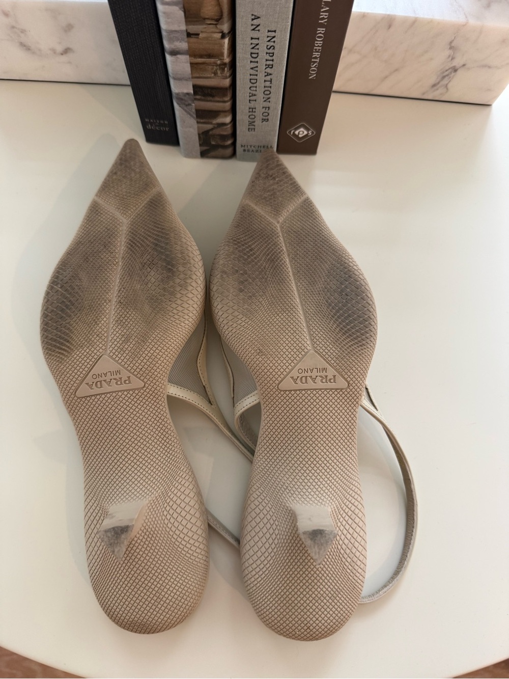 Prada Cream Pointed-Toe Slingback Pumps - Picture 6 of 8